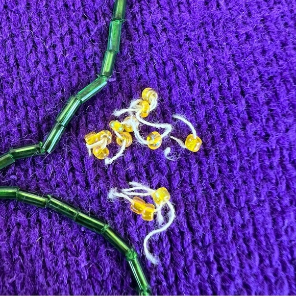 VTG Storybook Knits Purple Passion Embellished Cardigan Colorful Floral Large - Picture 15 of 16
